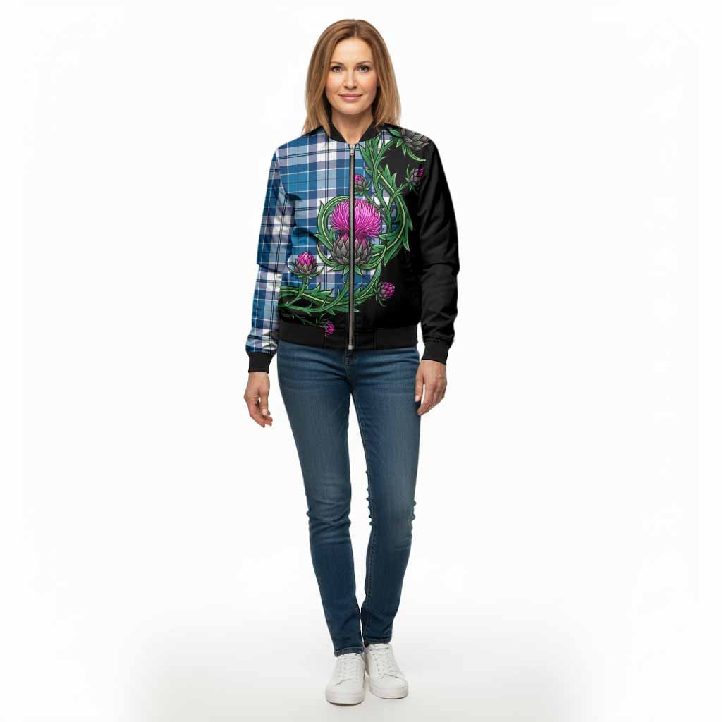 Hutton Tartan Bomber Jacket Resilient Scottish Thistle - Tartan Vibes Clothing