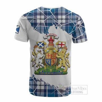 Hutton Tartan Cotton T-shirt with Family Crest and Lion Rampant Grunge Style