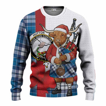 Hutton Tartan Crest Christmas Christmas Ugly Sweater Highland Cow Bagpipes Coquette Bow Style