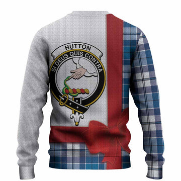 Hutton Tartan Crest Christmas Christmas Ugly Sweater Highland Cow Bagpipes Coquette Bow Style