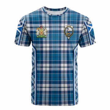 Hutton Tartan Crest Cotton T-shirt Scotland Coat of Arm Flag Style