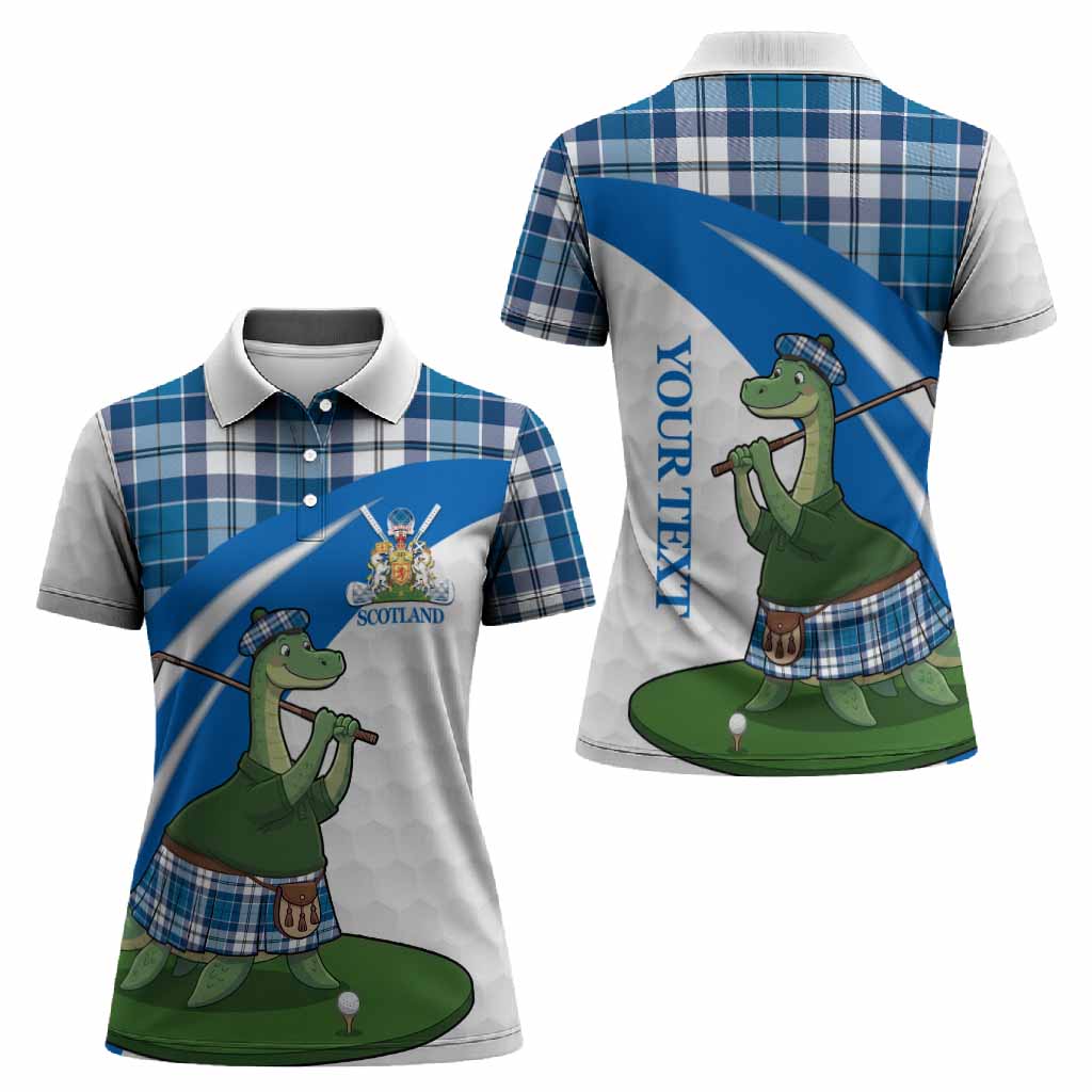 Hutton Tartan Crest Golf Nessie Women Polo Shirt Loch Ness Monster Sporty Style
