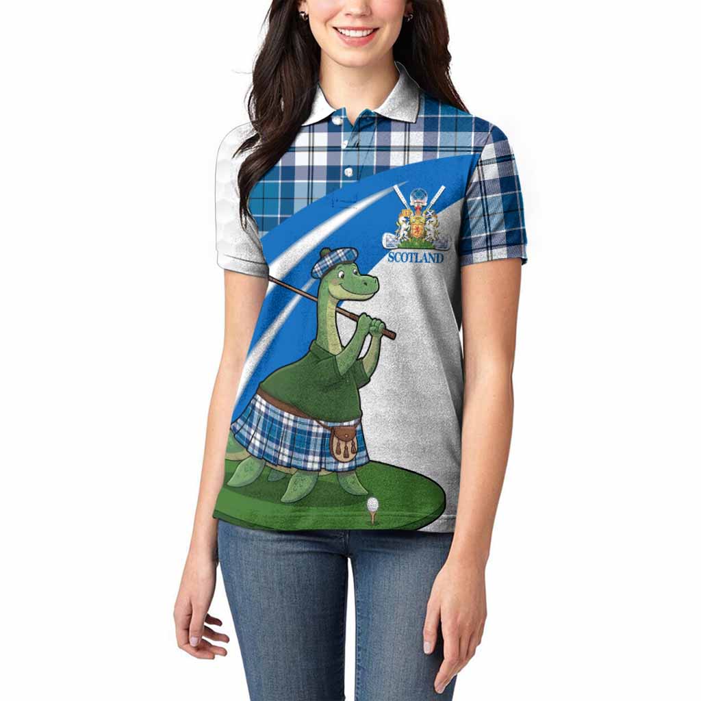 Hutton Tartan Crest Golf Nessie Women Polo Shirt Loch Ness Monster Sporty Style