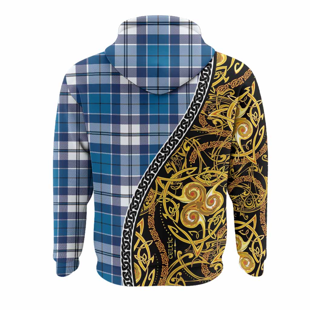 Hutton Tartan Crest Hoodie Celtic Knot and Triple Trickle Spiral Symbols