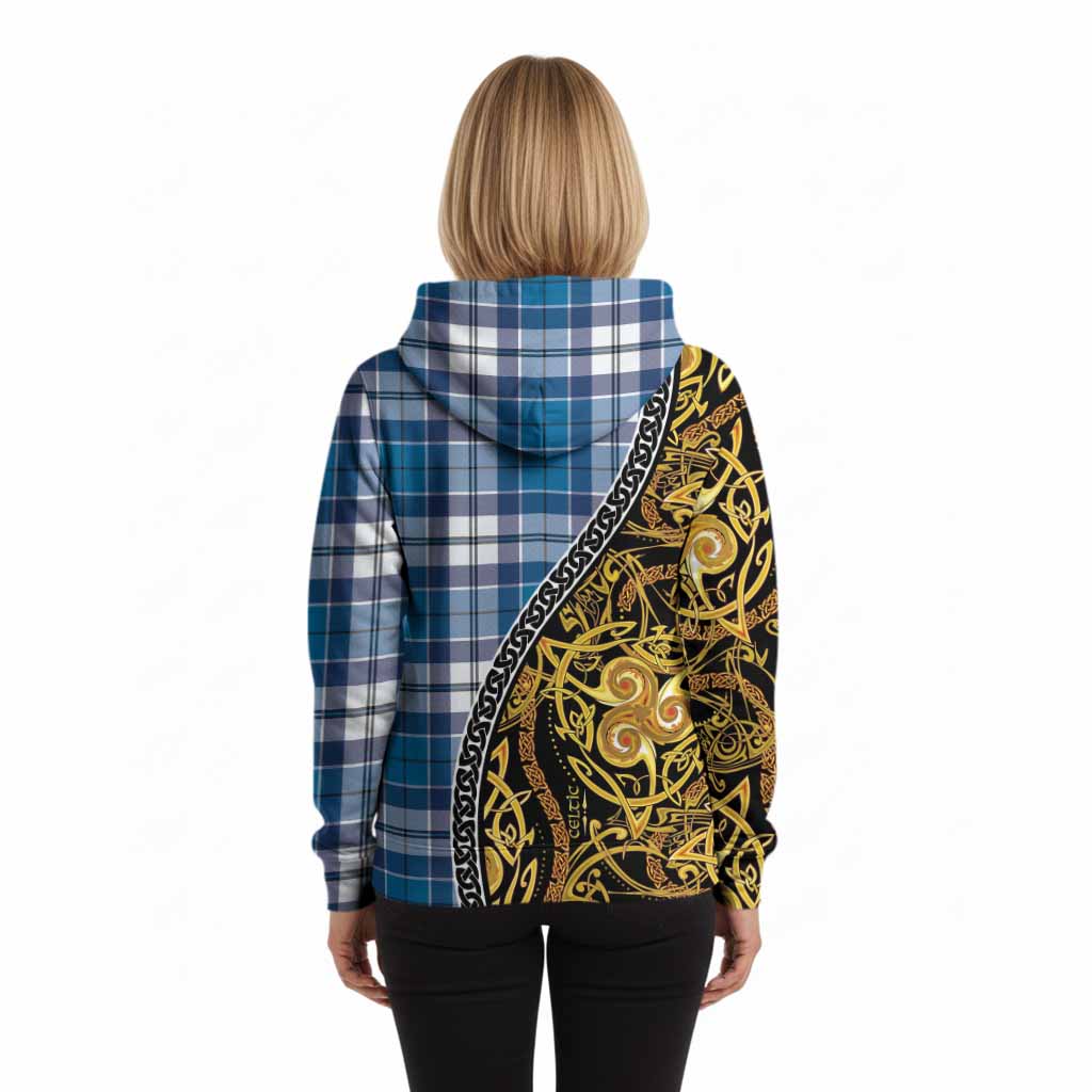 Hutton Tartan Crest Hoodie Celtic Knot and Triple Trickle Spiral Symbols