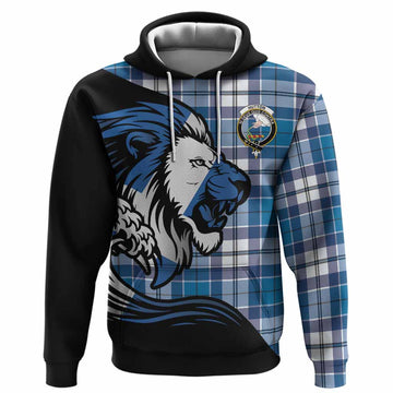 Hutton Tartan Crest Hoodie Scottish Golden Lions Wave Flow