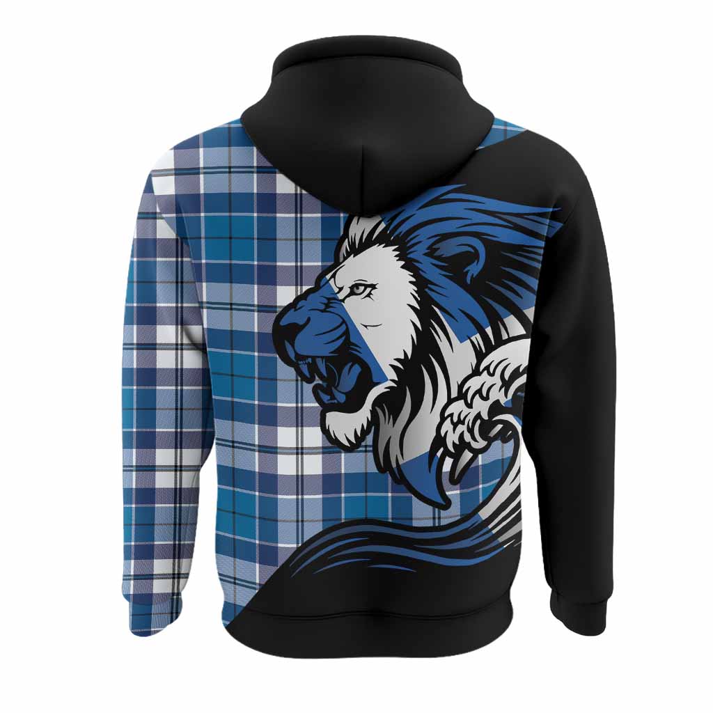 Hutton Tartan Crest Hoodie Scottish Golden Lions Wave Flow