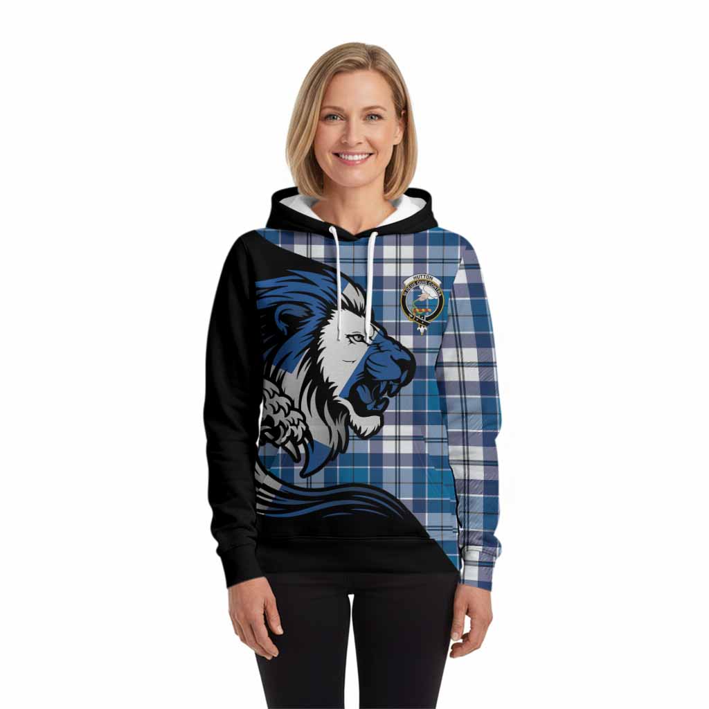 Hutton Tartan Crest Hoodie Scottish Golden Lions Wave Flow