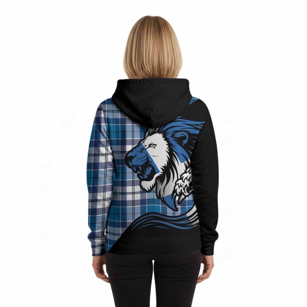 Hutton Tartan Crest Hoodie Scottish Golden Lions Wave Flow
