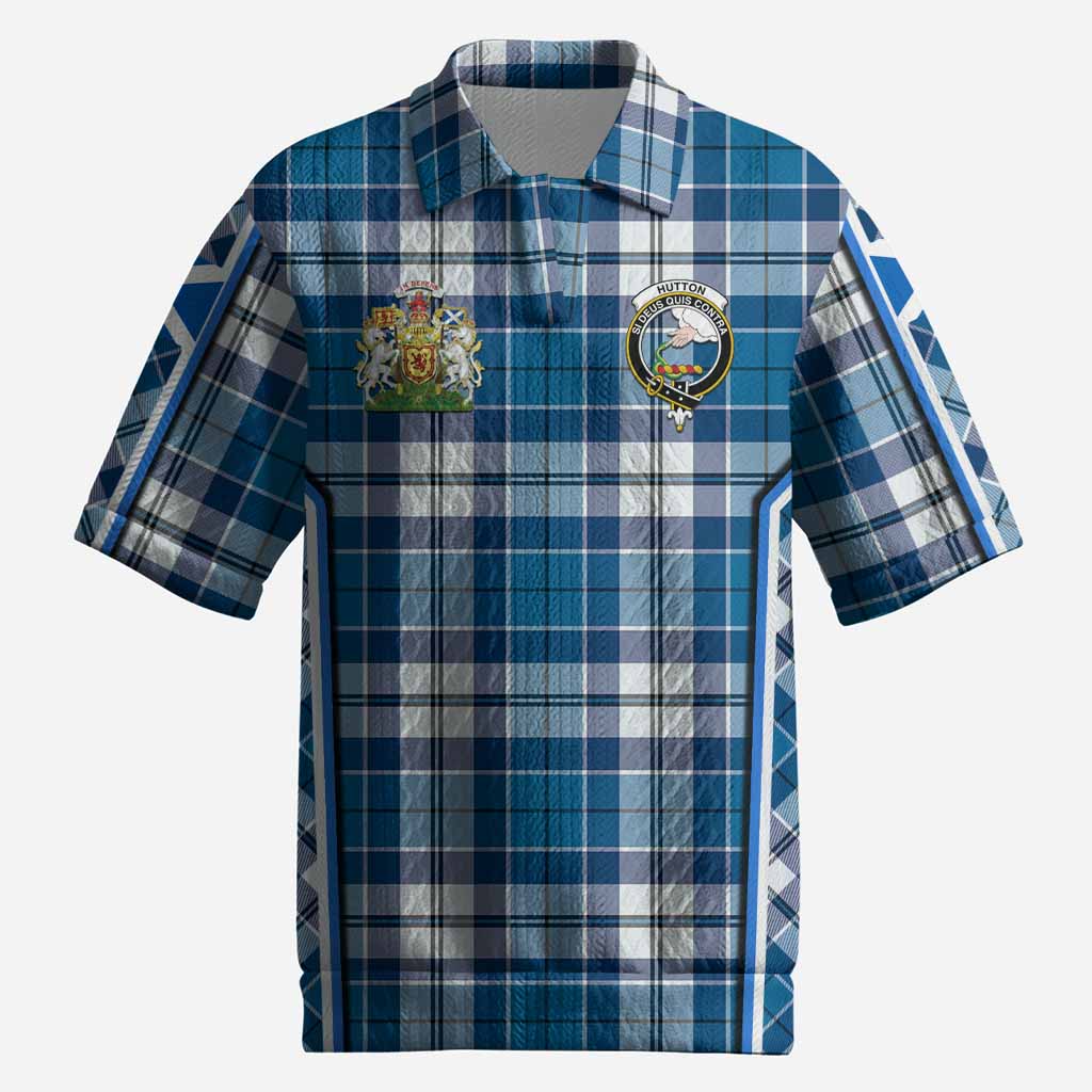 Hutton Tartan Crest Men’s Polo Sweater Top Scotland Coat of Arm Flag Style