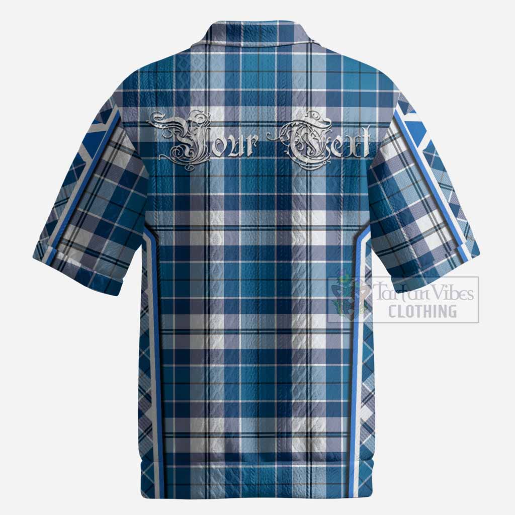 Hutton Tartan Crest Men’s Polo Sweater Top Scotland Coat of Arm Flag Style