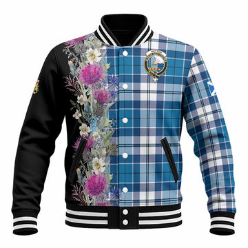 Hutton Tartan Crest Thistle Floral Baseball Jacket Unisex - Tartan Vibes Clothing
