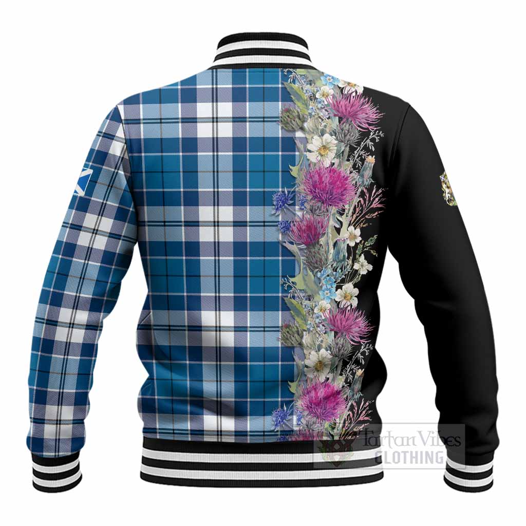 Hutton Tartan Crest Thistle Floral Baseball Jacket - Tartan Vibes Clothing