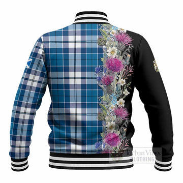 Hutton Tartan Crest Thistle Floral Baseball Jacket - Tartan Vibes Clothing