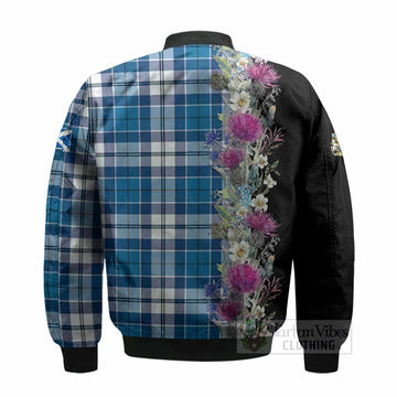 Hutton Tartan Crest Thistle Floral Bomber Jacket - Tartan Vibes Clothing