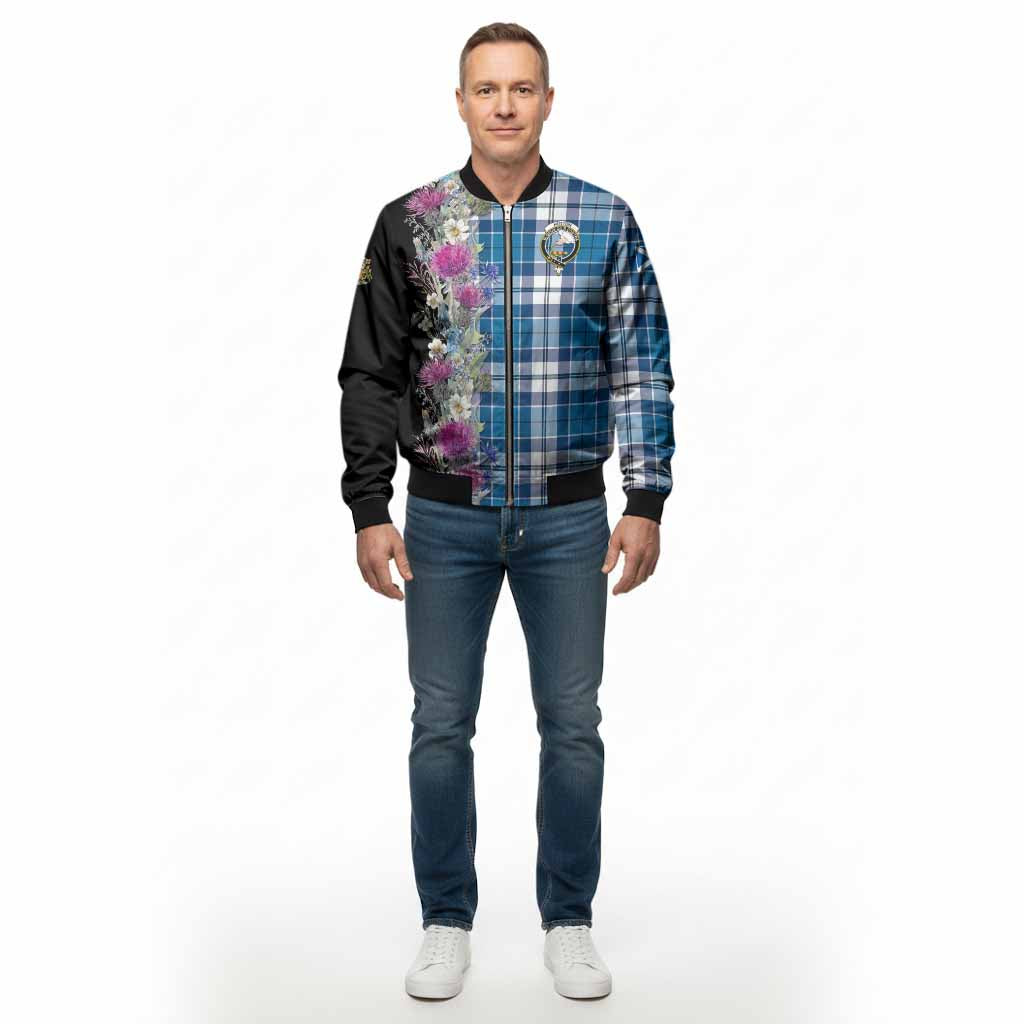 Hutton Tartan Crest Thistle Floral Bomber Jacket - Tartan Vibes Clothing