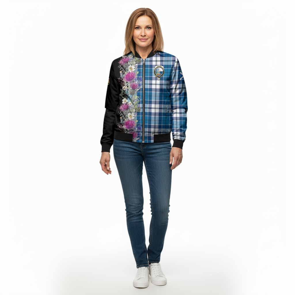 Hutton Tartan Crest Thistle Floral Bomber Jacket - Tartan Vibes Clothing