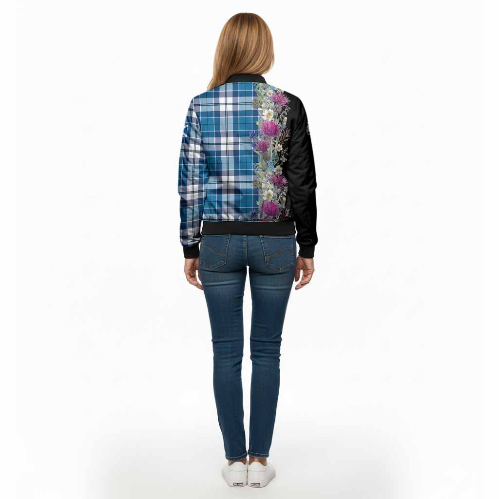 Hutton Tartan Crest Thistle Floral Bomber Jacket - Tartan Vibes Clothing