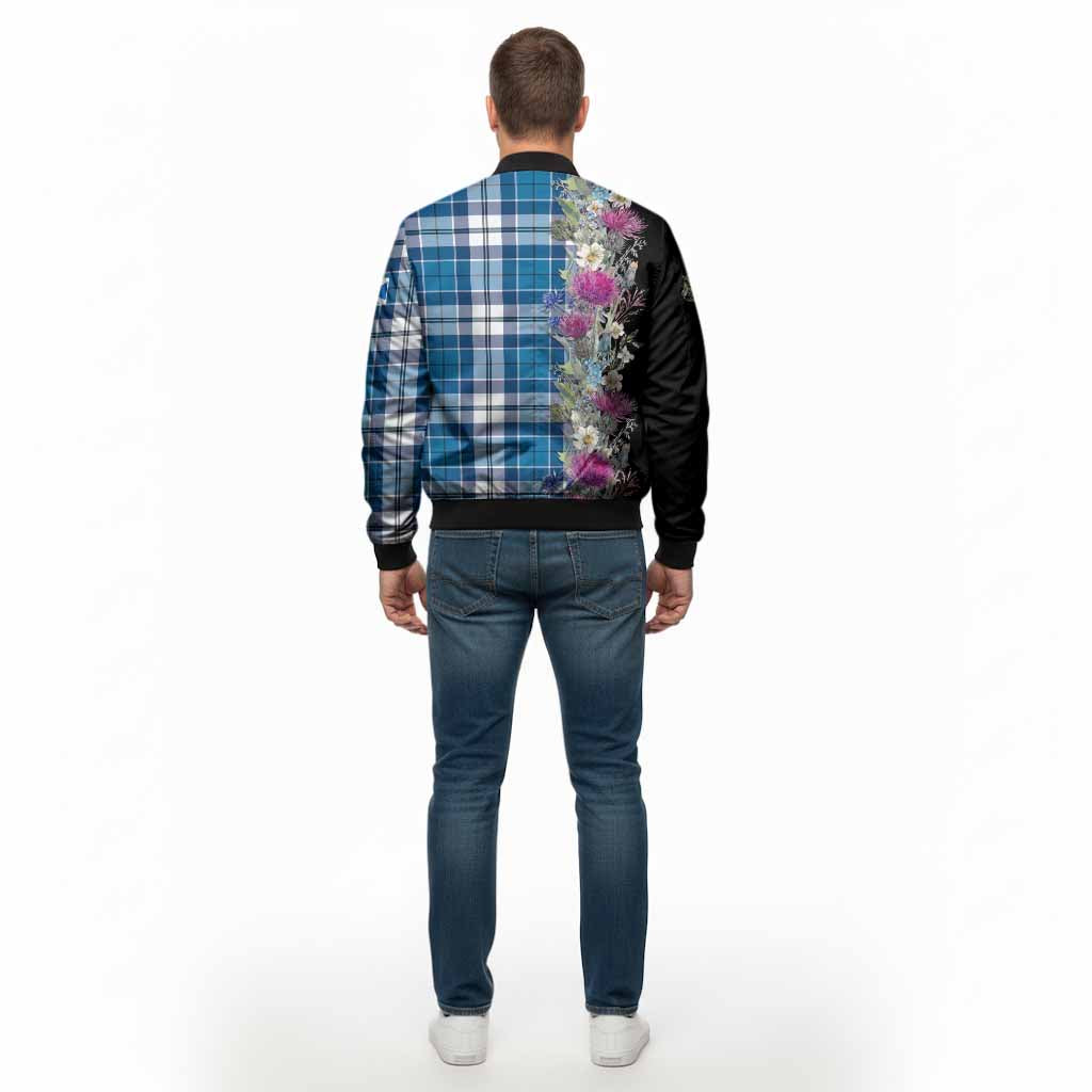 Hutton Tartan Crest Thistle Floral Bomber Jacket - Tartan Vibes Clothing