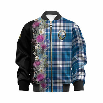 Hutton Tartan Crest Thistle Floral Kid Bomber Jacket Kid XS - Tartan Vibes Clothing