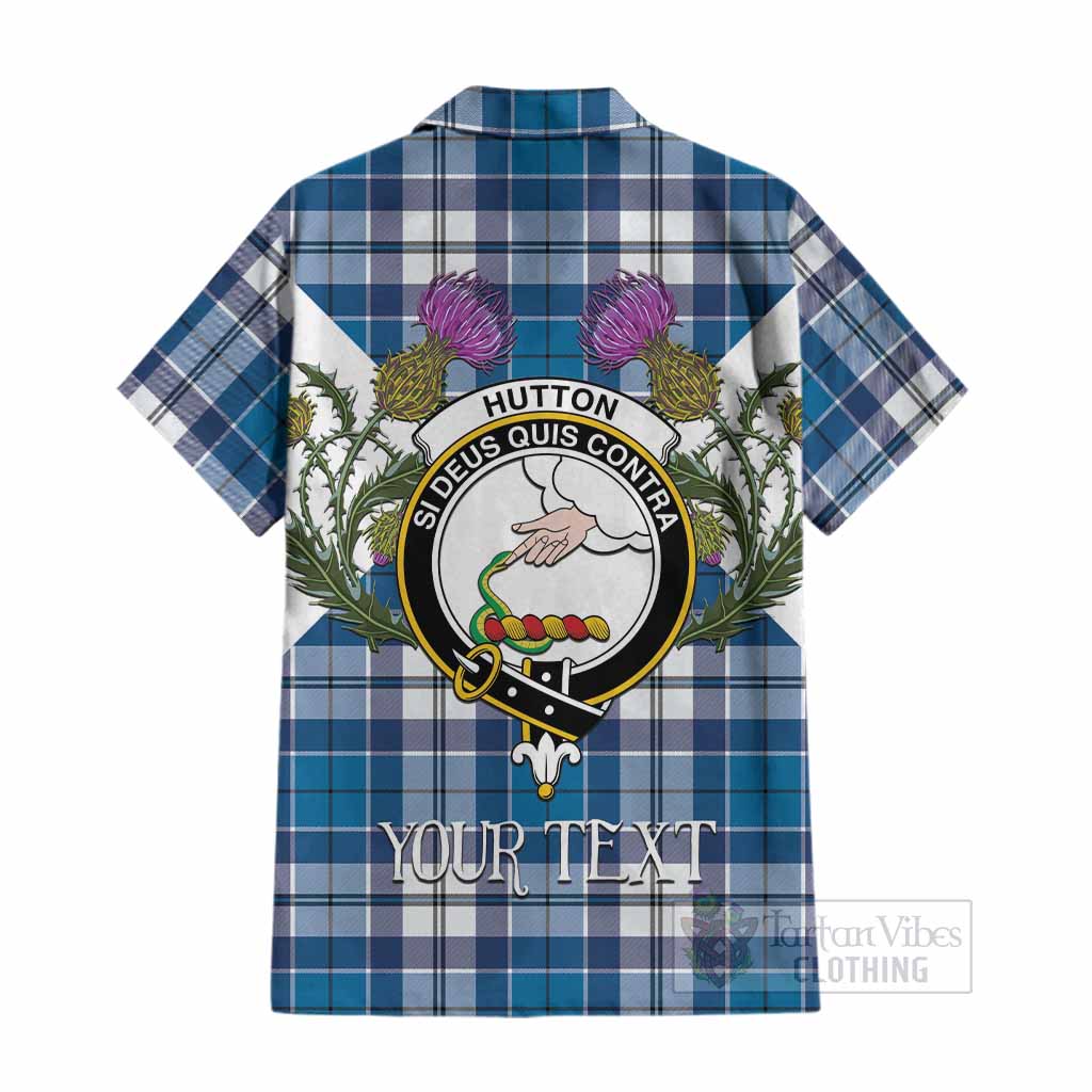Hutton Tartan Family Crest Cotton Hawaiian Shirt Scottish Burns Night Thistle Floral