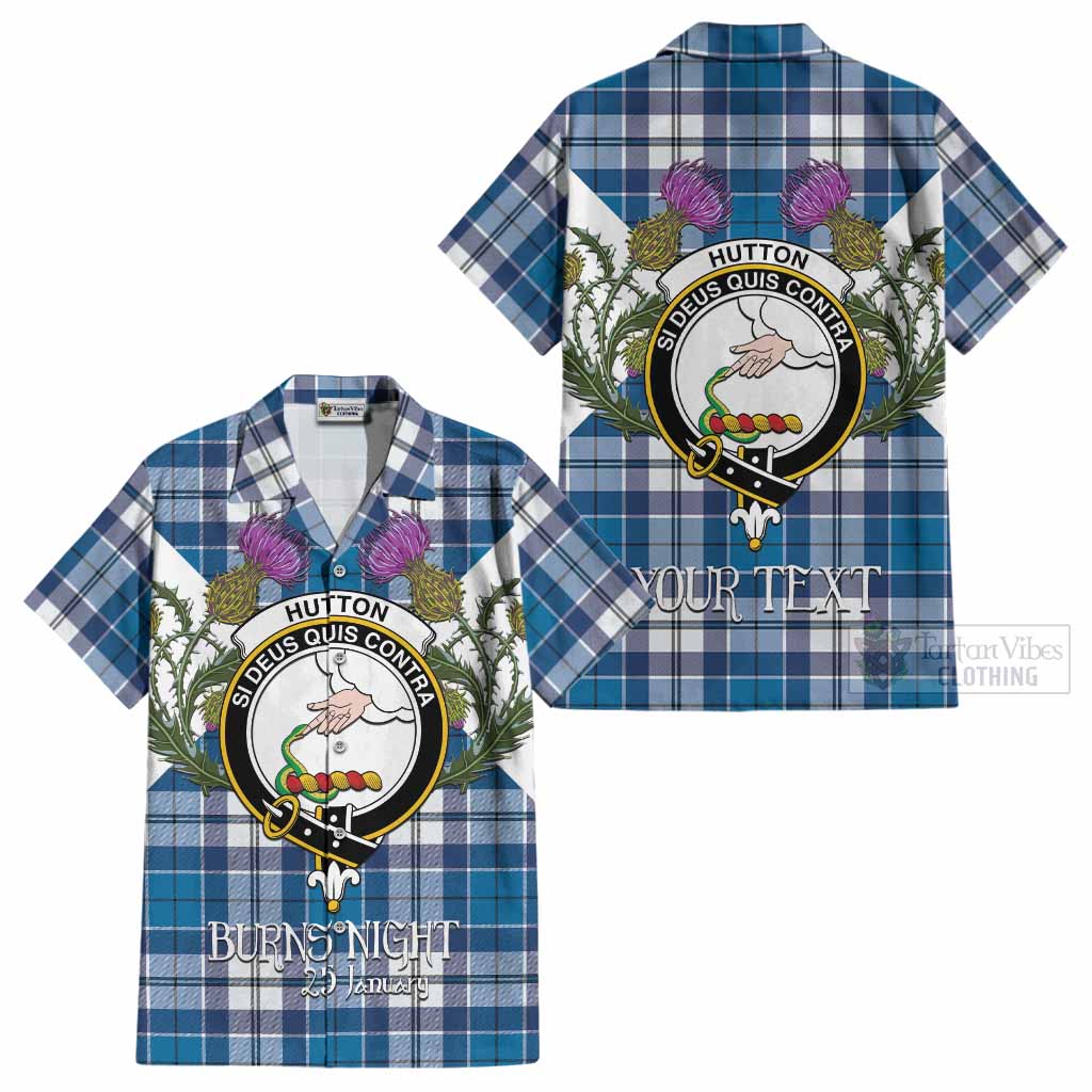 Hutton Tartan Family Crest Cotton Hawaiian Shirt Scottish Burns Night Thistle Floral