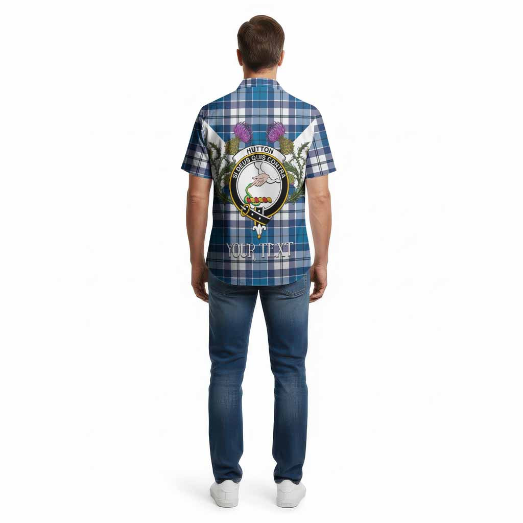 Hutton Tartan Family Crest Cotton Hawaiian Shirt Scottish Burns Night Thistle Floral