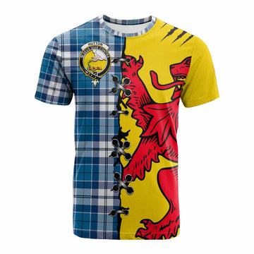 Hutton Tartan Family Crest Cotton T-shirt Lion Rampant Honor