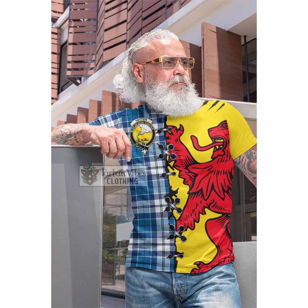 Hutton Tartan Family Crest Cotton T-shirt Lion Rampant Honor - Tartan Vibes Clothing
