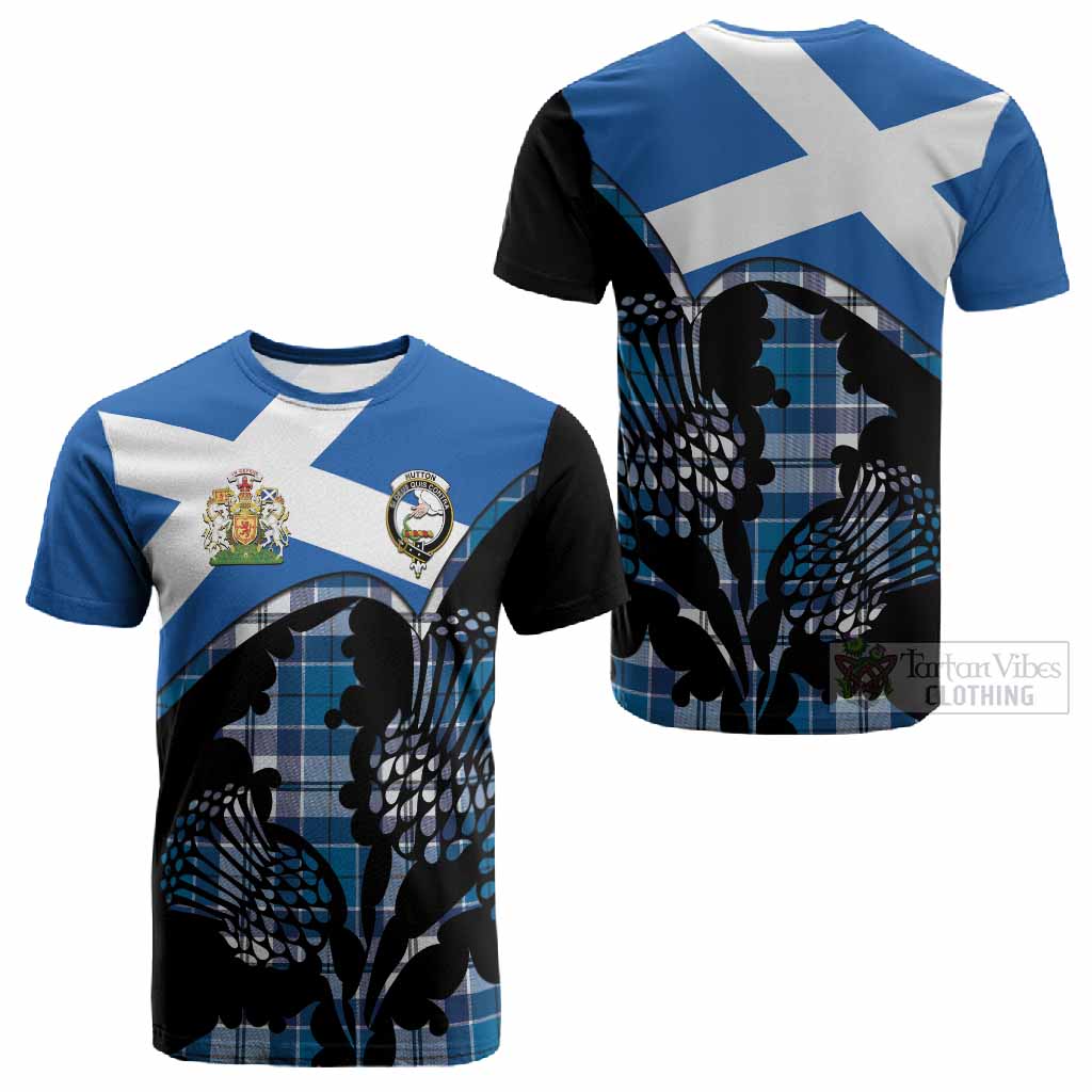 Hutton Tartan Family Crest Cotton T-shirt Scotland Thistle Floral Flag Style