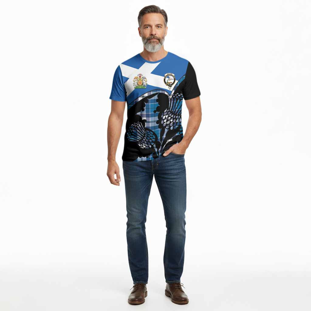 Hutton Tartan Family Crest Cotton T-shirt Scotland Thistle Floral Flag Style
