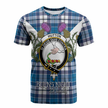 Hutton Tartan Family Crest Cotton T-shirt Scottish Burns Night Thistle Floral