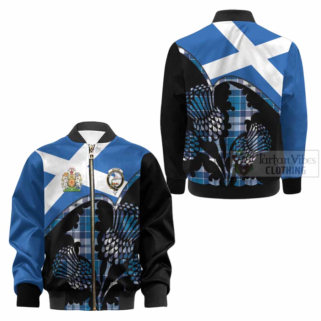 Hutton Tartan Family Crest Kid Bomber Jacket Scotland Thistle Floral Flag Style