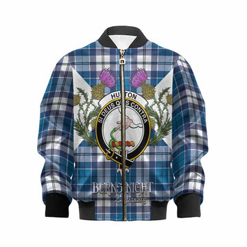 Hutton Tartan Family Crest Kid Bomber Jacket Scottish Burns Night Thistle Floral