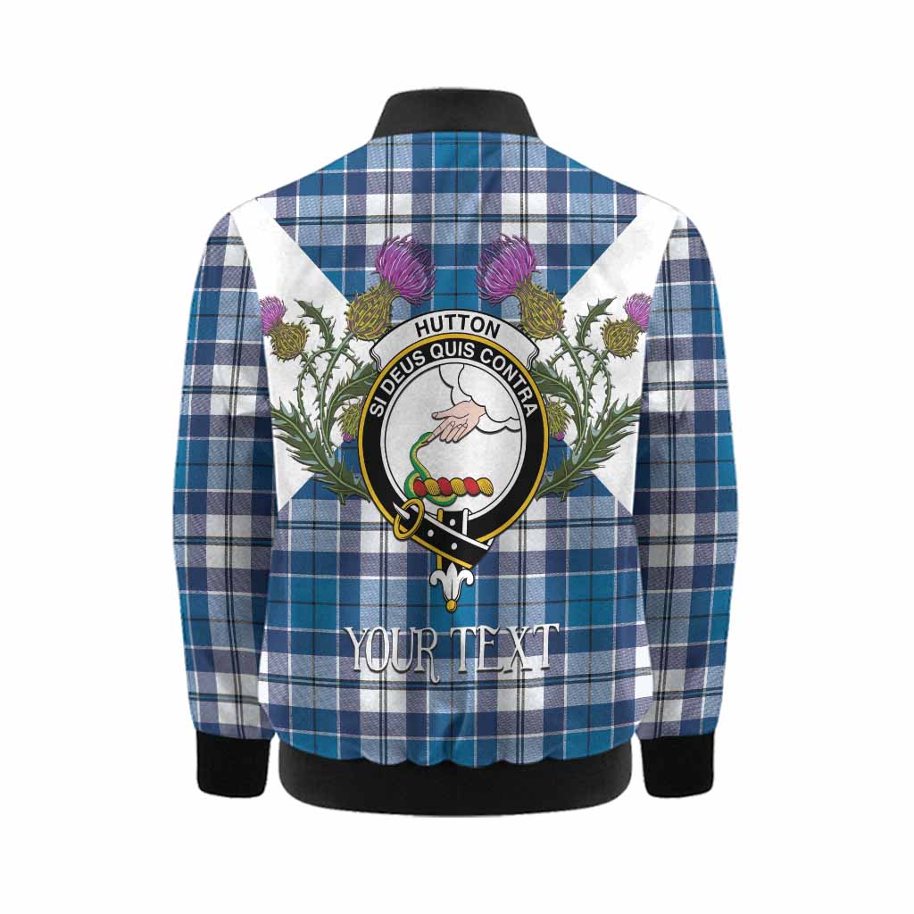 Hutton Tartan Family Crest Kid Bomber Jacket Scottish Burns Night Thistle Floral