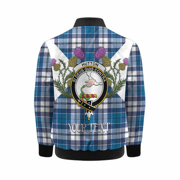 Hutton Tartan Family Crest Kid Bomber Jacket Scottish Burns Night Thistle Floral