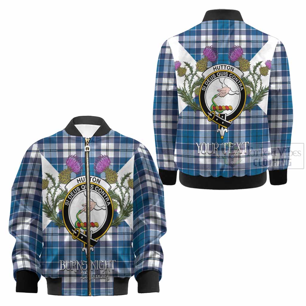 Hutton Tartan Family Crest Kid Bomber Jacket Scottish Burns Night Thistle Floral