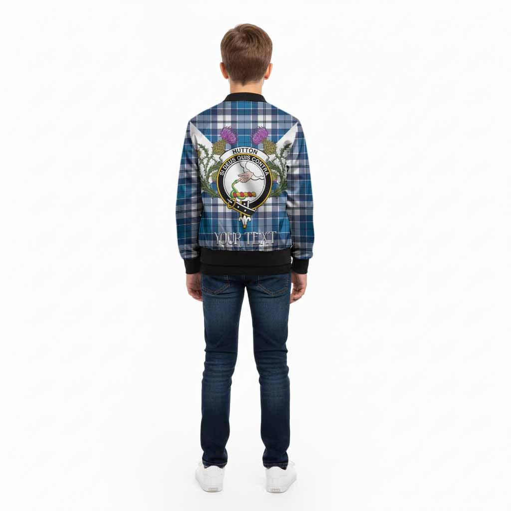 Hutton Tartan Family Crest Kid Bomber Jacket Scottish Burns Night Thistle Floral