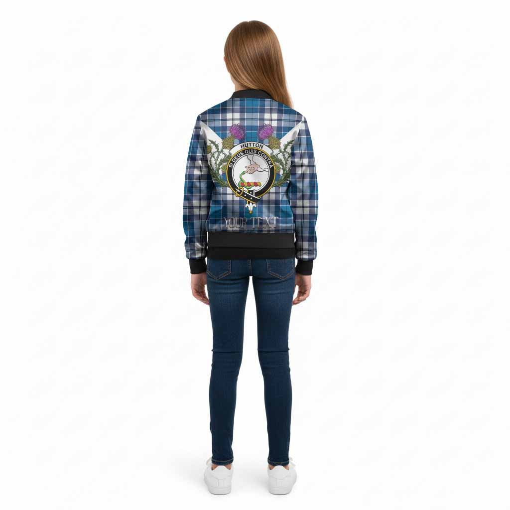 Hutton Tartan Family Crest Kid Bomber Jacket Scottish Burns Night Thistle Floral