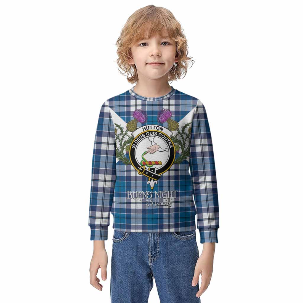 Hutton Tartan Family Crest Kid Knitted Sweatshirt Scottish Burns Night Thistle Floral