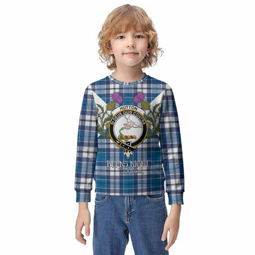 Hutton Tartan Family Crest Kid Knitted Sweatshirt Scottish Burns Night Thistle Floral
