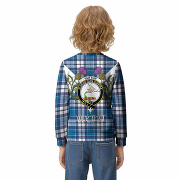 Hutton Tartan Family Crest Kid Knitted Sweatshirt Scottish Burns Night Thistle Floral