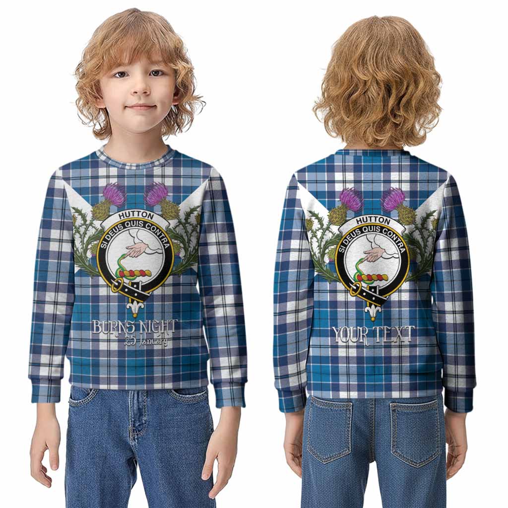 Hutton Tartan Family Crest Kid Knitted Sweatshirt Scottish Burns Night Thistle Floral
