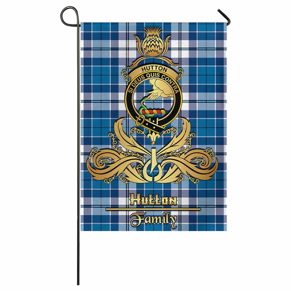 Hutton Tartan Garden Flag with Highland Thistle Cherish Family Crest Style - Tartan Vibes Clothing