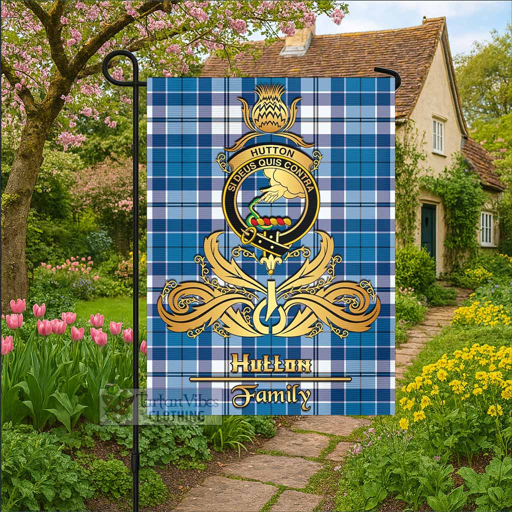 Hutton Tartan Garden Flag with Highland Thistle Cherish Family Crest Style - Tartan Vibes Clothing