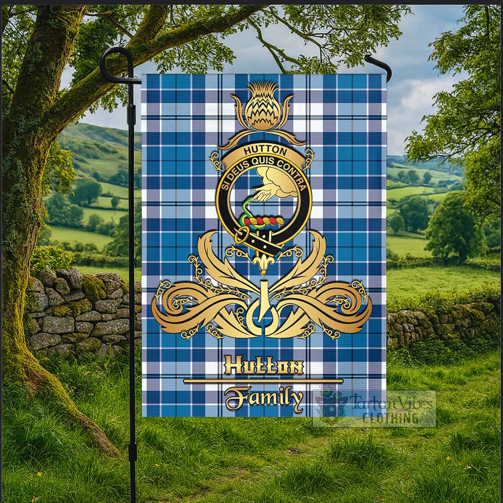 Hutton Tartan Garden Flag with Highland Thistle Cherish Family Crest Style - Tartan Vibes Clothing