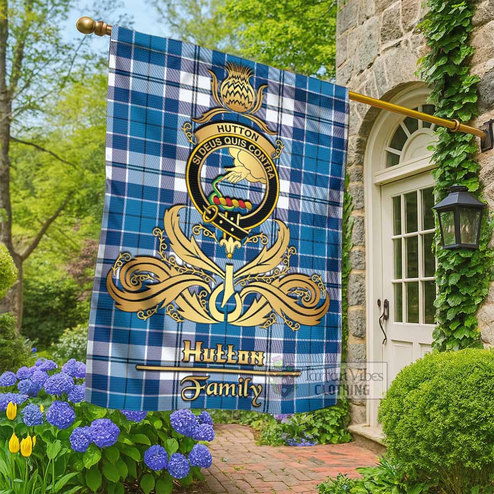 Hutton Tartan Garden Flag with Highland Thistle Cherish Family Crest Style - Tartan Vibes Clothing