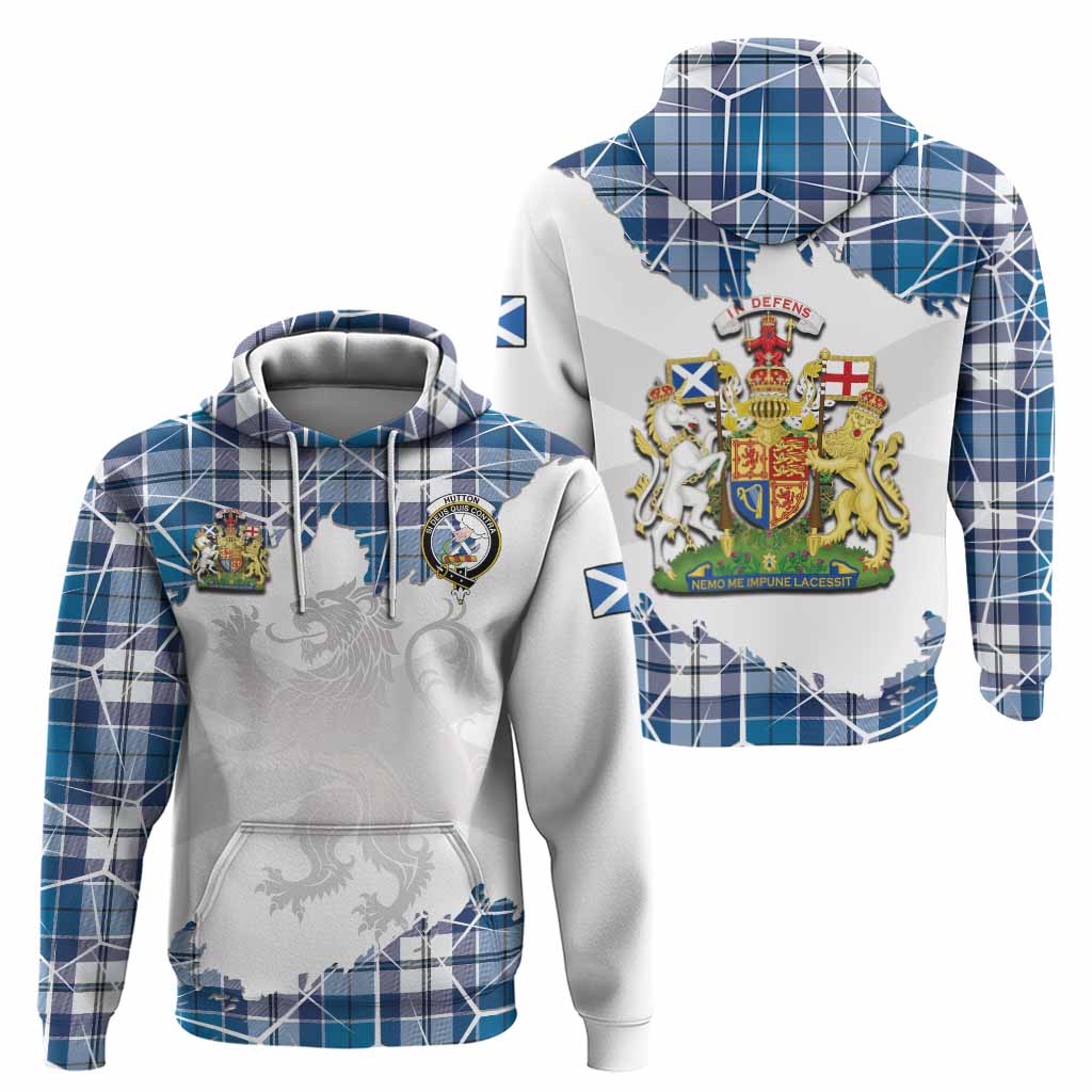 Hutton Tartan Hoodie with Family Crest and Lion Rampant Grunge Style