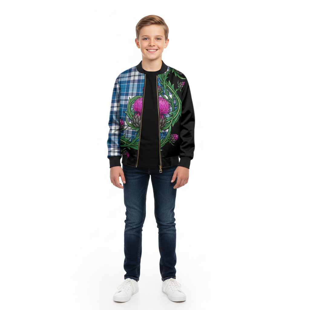 Hutton Tartan Kid Bomber Jacket Resilient Scottish Thistle - Tartan Vibes Clothing