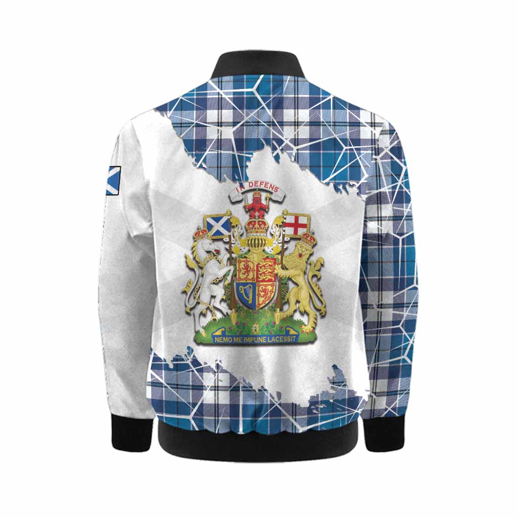 Hutton Tartan Kid Bomber Jacket with Family Crest and Lion Rampant Grunge Style